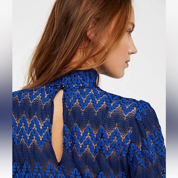 Nwt FREE PEOPLE Simone Lace Crochet Dress Blue size xs OB668240 - Picture 8 of 12